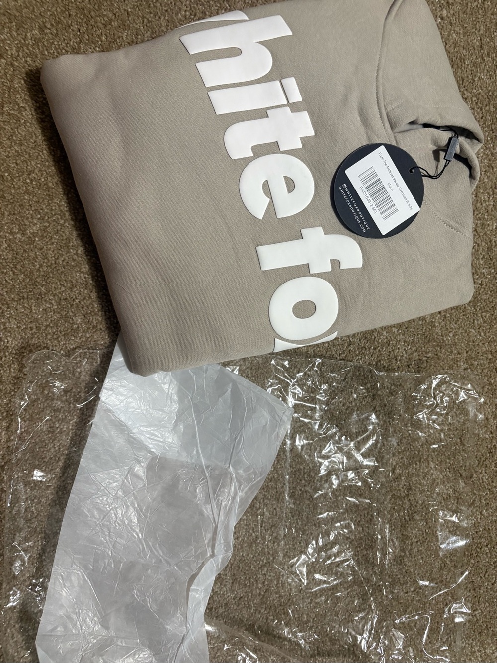 White Fox Boutique Taupe Logo Sweatshirt - White Lettering